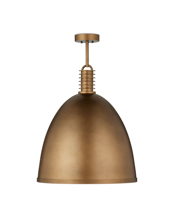 Currey & Company Cupola Dome Pendant Light Antique Brass Finish Mid-Century LED Dining Room Fixture Large 9000-1377