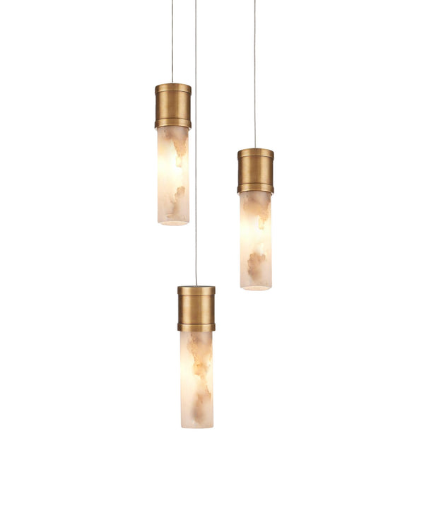 Currey & Company Cannula Genuine Alabaster Pendant Gold Fitting Warm Ambient Glow Dining Room 3-Light Round 9000-1380
