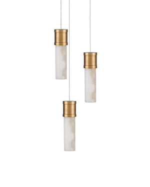 Currey & Company Cannula Genuine Alabaster Pendant Gold Fitting Warm Ambient Glow Dining Room 3-Light Round 9000-1380