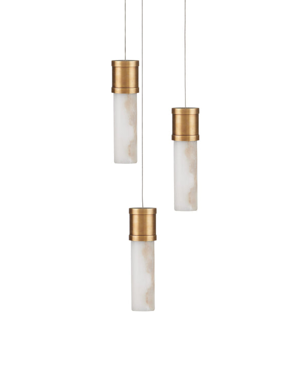 Currey & Company Cannula Genuine Alabaster Pendant Gold Fitting Warm Ambient Glow Dining Room 3-Light Round 9000-1380