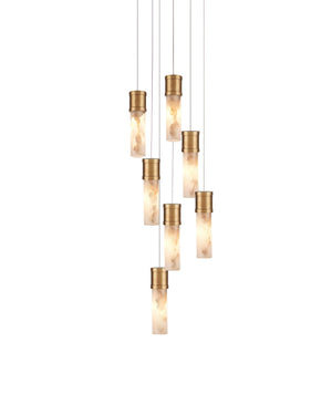 Currey & Company Cannula Genuine Alabaster Pendant Gold Fitting Warm Ambient Glow Dining Room 7-Light Round 9000-1381