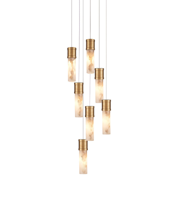 Currey & Company Cannula Genuine Alabaster Pendant Gold Fitting Warm Ambient Glow Dining Room 7-Light Round 9000-1381