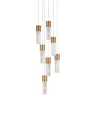 Currey & Company Cannula Genuine Alabaster Pendant Gold Fitting Warm Ambient Glow Dining Room 7-Light Round 9000-1381