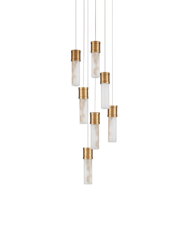 Currey & Company Cannula Genuine Alabaster Pendant Gold Fitting Warm Ambient Glow Dining Room 7-Light Round 9000-1381