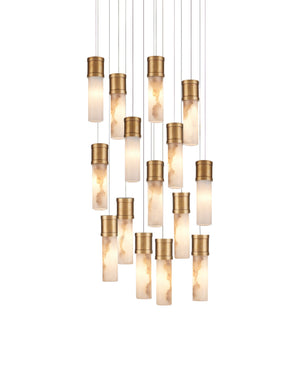 Currey & Company Cannula Genuine Alabaster Pendant Gold Fitting Warm Ambient Glow Dining Room 15-Light Round 9000-1382