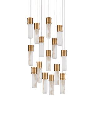 Currey & Company Cannula Genuine Alabaster Pendant Gold Fitting Warm Ambient Glow Dining Room 15-Light Round 9000-1382