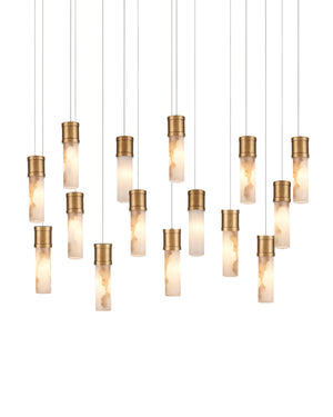 Currey & Company Cannula Genuine Alabaster Pendant Gold Fitting Warm Ambient Glow Dining Room 15-Light Linear 9000-1383