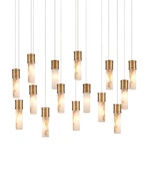 Currey & Company Cannula Genuine Alabaster Pendant Gold Fitting Warm Ambient Glow Dining Room 15-Light Linear 9000-1383