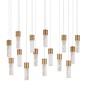 Currey & Company Cannula Genuine Alabaster Pendant Gold Fitting Warm Ambient Glow Dining Room 15-Light Linear 9000-1383