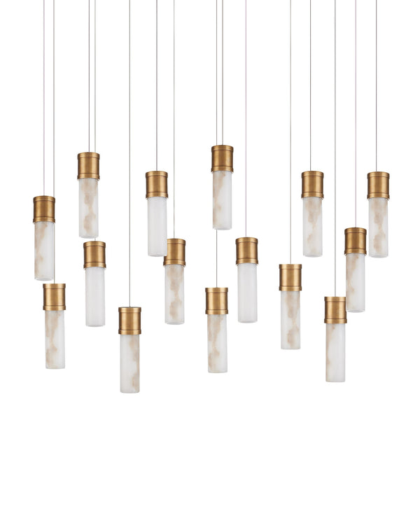 Currey & Company Cannula Genuine Alabaster Pendant Gold Fitting Warm Ambient Glow Dining Room 15-Light Linear 9000-1383