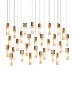 Currey & Company Cannula Genuine Alabaster Pendant Gold Fitting Warm Ambient Glow Dining Room 30-Light Linear 9000-1384