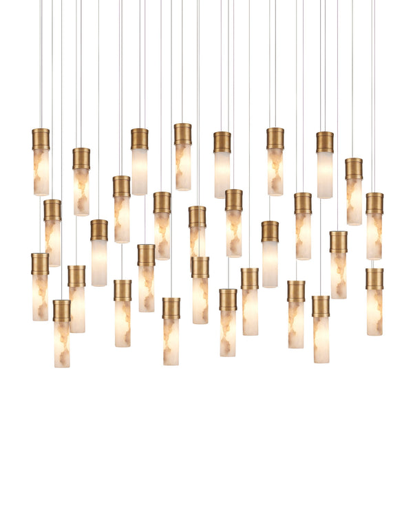 Currey & Company Cannula Genuine Alabaster Pendant Gold Fitting Warm Ambient Glow Dining Room 30-Light Linear 9000-1384