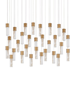 Currey & Company Cannula Genuine Alabaster Pendant Gold Fitting Warm Ambient Glow Dining Room 30-Light Linear 9000-1384