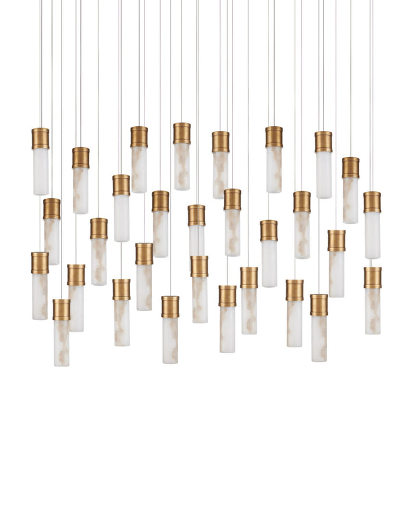 Currey & Company Cannula Genuine Alabaster Pendant Gold Fitting Warm Ambient Glow Dining Room 30-Light Linear 9000-1384
