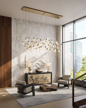 Currey & Company Cannula Genuine Alabaster Pendant Gold Fitting Warm Ambient Glow Dining Room 30-Light Linear 9000-1384