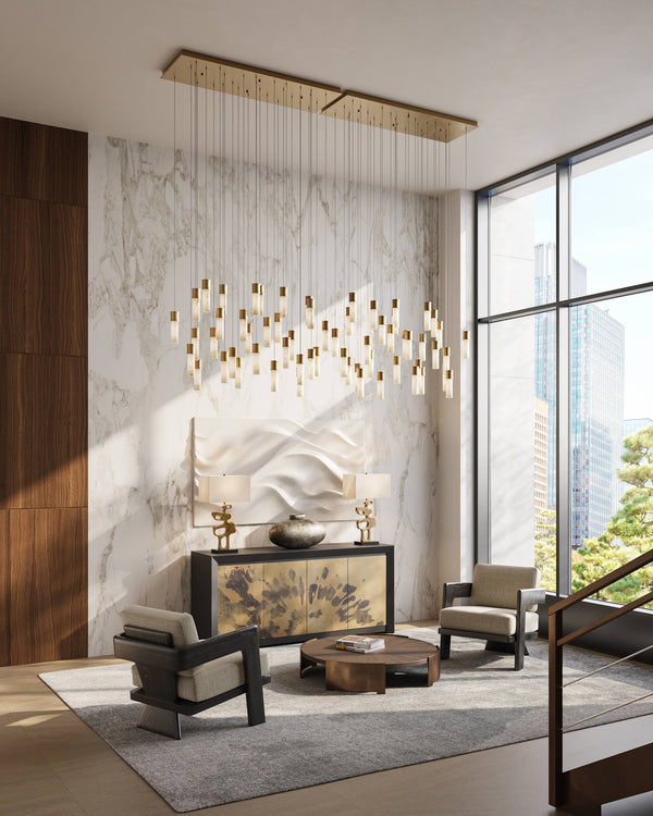 Currey & Company Cannula Genuine Alabaster Pendant Gold Fitting Warm Ambient Glow Dining Room 30-Light Linear 9000-1384