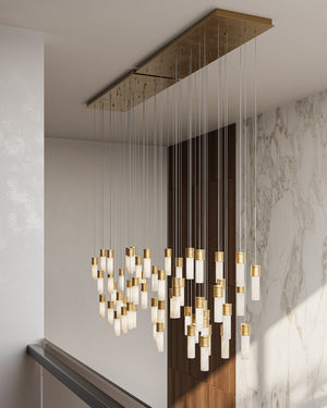 Currey & Company Cannula Genuine Alabaster Pendant Gold Fitting Warm Ambient Glow Dining Room 30-Light Linear 9000-1384