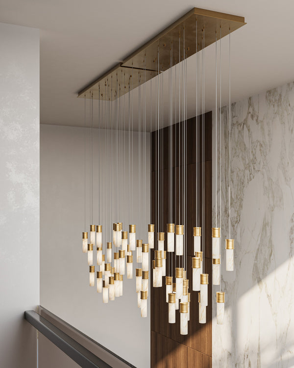 Currey & Company Cannula Genuine Alabaster Pendant Gold Fitting Warm Ambient Glow Dining Room 30-Light Linear 9000-1384