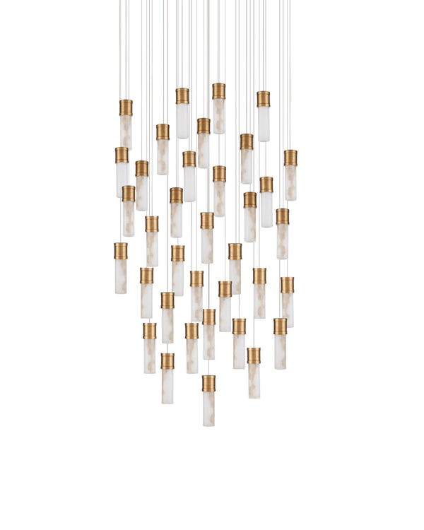 Currey & Company Cannula Genuine Alabaster Pendant Gold Fitting Warm Ambient Glow Dining Room 36-Light Round 9000-1385