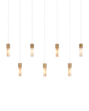 Currey & Company Cannula Genuine Alabaster Pendant Gold Fitting Warm Ambient Glow Dining Room 7-Light Linear 9000-1386