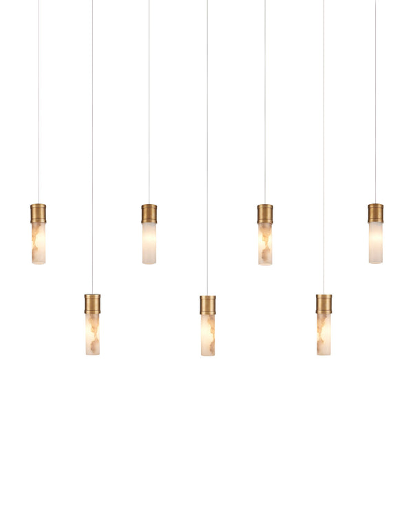 Currey & Company Cannula Genuine Alabaster Pendant Gold Fitting Warm Ambient Glow Dining Room 7-Light Linear 9000-1386