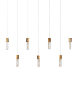 Currey & Company Cannula Genuine Alabaster Pendant Gold Fitting Warm Ambient Glow Dining Room 7-Light Linear 9000-1386