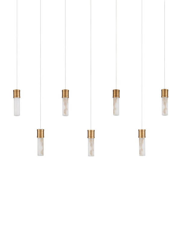 Currey & Company Cannula Genuine Alabaster Pendant Gold Fitting Warm Ambient Glow Dining Room 7-Light Linear 9000-1386