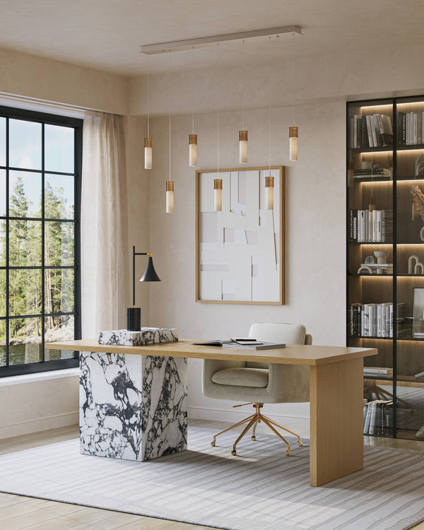 Currey & Company Cannula Genuine Alabaster Pendant Gold Fitting Warm Ambient Glow Dining Room 7-Light Linear 9000-1386