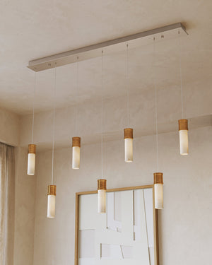 Currey & Company Cannula Genuine Alabaster Pendant Gold Fitting Warm Ambient Glow Dining Room 7-Light Linear 9000-1386