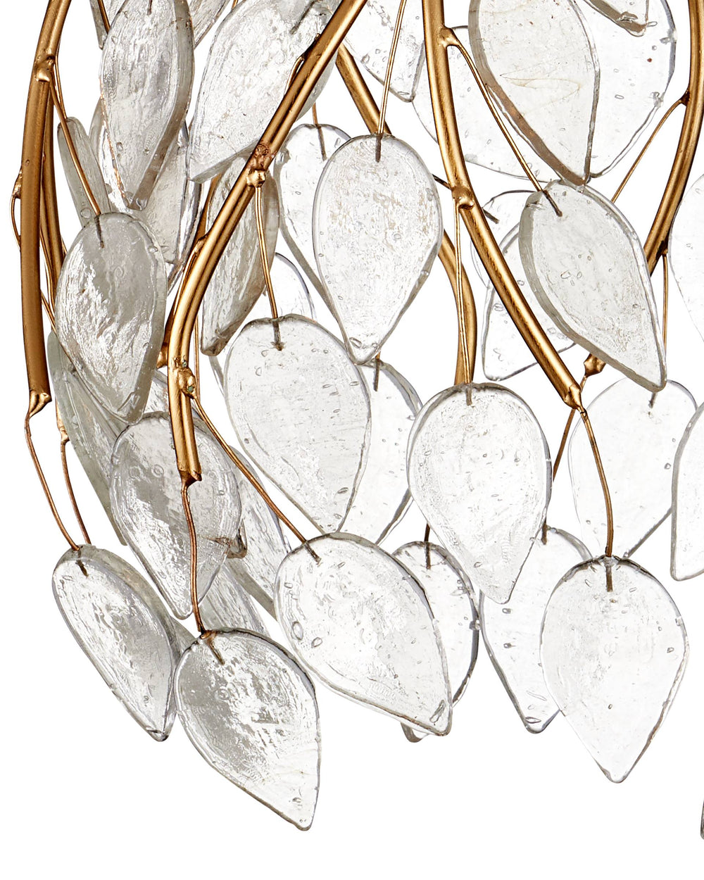 Currey & Company Banyan Antique Brass Branch Pendant Sculptural Glass Leaf Drop Chandelier for Entryways 7-Light Round 9000-1389