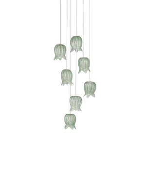 Currey & Company Polpo Green Art Glass Pendant Handcrafted Venetian Sculptural Light for Dining Areas 7-Light Round 9000-1397