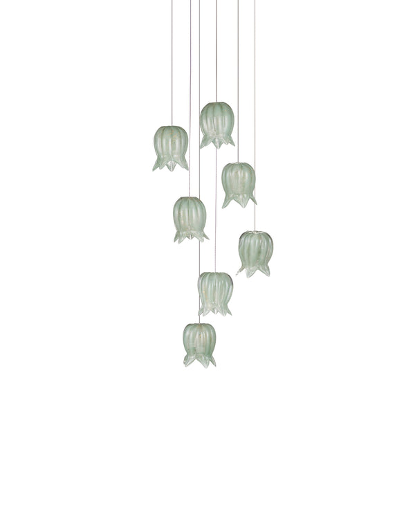 Currey & Company Polpo Green Art Glass Pendant Handcrafted Venetian Sculptural Light for Dining Areas 7-Light Round 9000-1397