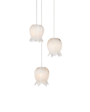 Currey & Company Polpo White Art Glass Bell Pendant Handcrafted Venetian Stippled Shade for Dining 3-Light Round 9000-1404