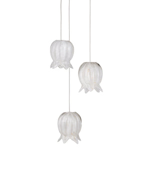 Currey & Company Polpo White Art Glass Bell Pendant Handcrafted Venetian Stippled Shade for Dining 3-Light Round 9000-1404