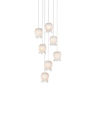 Currey & Company Polpo White Art Glass Bell Pendant Handcrafted Venetian Stippled Shade for Dining 7-Light Round 9000-1405