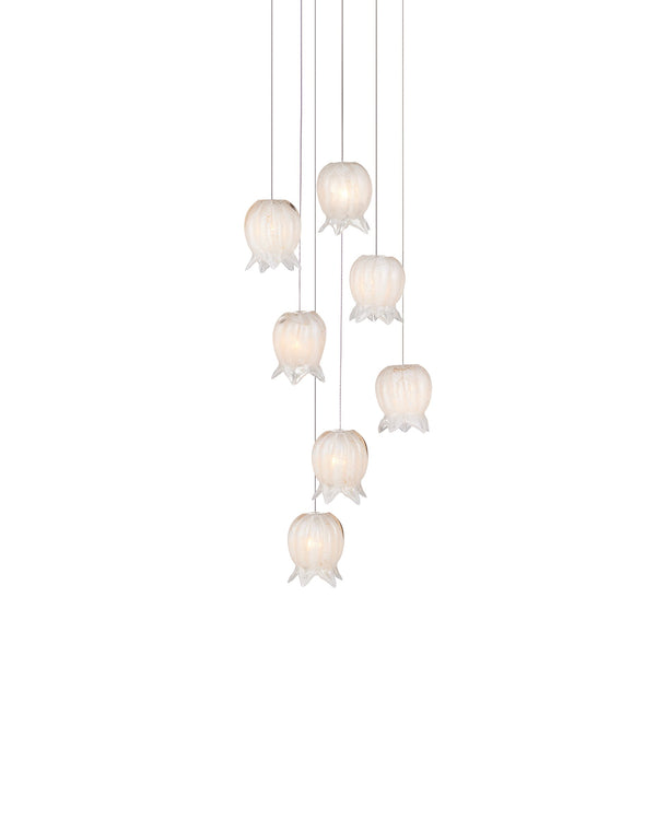 Currey & Company Polpo White Art Glass Bell Pendant Handcrafted Venetian Stippled Shade for Dining 7-Light Round 9000-1405