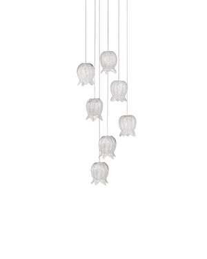 Currey & Company Polpo White Art Glass Bell Pendant Handcrafted Venetian Stippled Shade for Dining 7-Light Round 9000-1405