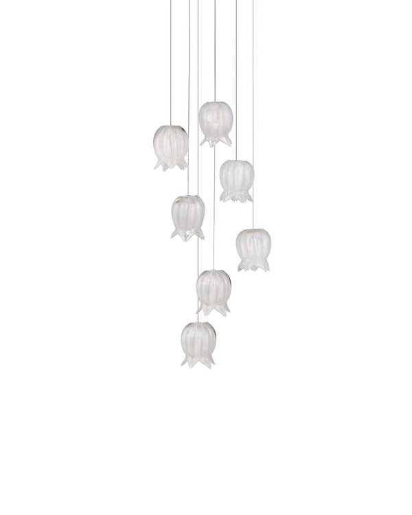 Currey & Company Polpo White Art Glass Bell Pendant Handcrafted Venetian Stippled Shade for Dining 7-Light Round 9000-1405