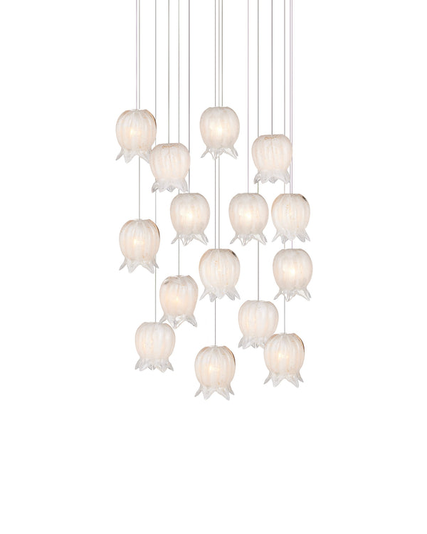 Currey & Company Polpo White Art Glass Bell Pendant Handcrafted Venetian Stippled Shade for Dining 15-Light Round 9000-1406