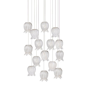 Currey & Company Polpo White Art Glass Bell Pendant Handcrafted Venetian Stippled Shade for Dining 15-Light Round 9000-1406