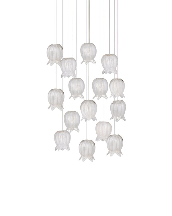 Currey & Company Polpo White Art Glass Bell Pendant Handcrafted Venetian Stippled Shade for Dining 15-Light Round 9000-1406