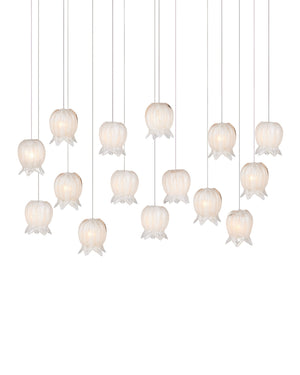 Currey & Company Polpo White Art Glass Bell Pendant Handcrafted Venetian Stippled Shade for Dining 15-Light Linear 9000-1407
