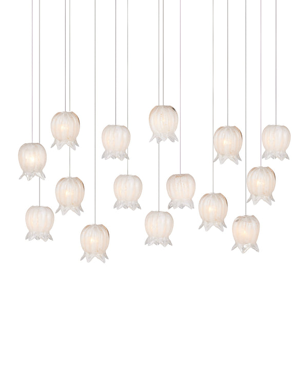 Currey & Company Polpo White Art Glass Bell Pendant Handcrafted Venetian Stippled Shade for Dining 15-Light Linear 9000-1407