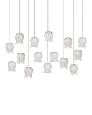 Currey & Company Polpo White Art Glass Bell Pendant Handcrafted Venetian Stippled Shade for Dining 15-Light Linear 9000-1407