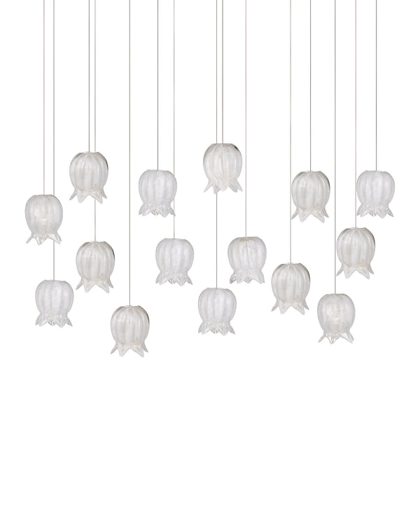 Currey & Company Polpo White Art Glass Bell Pendant Handcrafted Venetian Stippled Shade for Dining 15-Light Linear 9000-1407