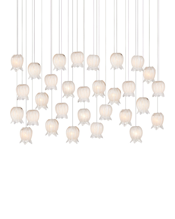 Currey & Company Polpo White Art Glass Bell Pendant Handcrafted Venetian Stippled Shade for Dining 30-Light Linear 9000-1408