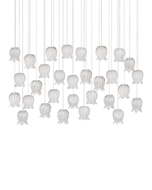 Currey & Company Polpo White Art Glass Bell Pendant Handcrafted Venetian Stippled Shade for Dining 30-Light Linear 9000-1408