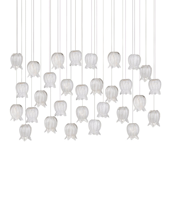 Currey & Company Polpo White Art Glass Bell Pendant Handcrafted Venetian Stippled Shade for Dining 30-Light Linear 9000-1408