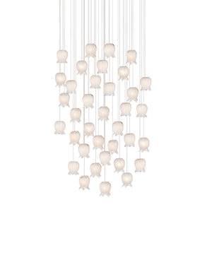 Currey & Company Polpo White Art Glass Bell Pendant Handcrafted Venetian Stippled Shade for Dining 36-Light Round 9000-1409