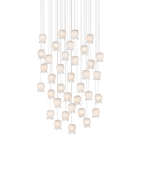 Currey & Company Polpo White Art Glass Bell Pendant Handcrafted Venetian Stippled Shade for Dining 36-Light Round 9000-1409